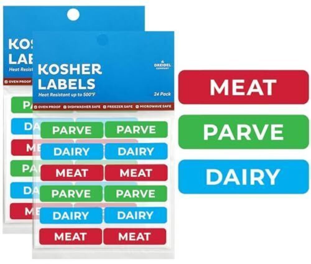 7692 Kosher Sticker Labels, 48 Pack 16 Blue Dairy, 16 Red Meat, 16 Green